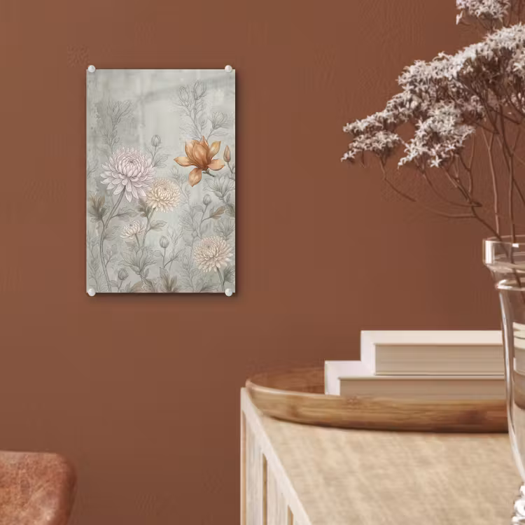 Glas schilderij - Illustratie - Bloemen - Groen — 6