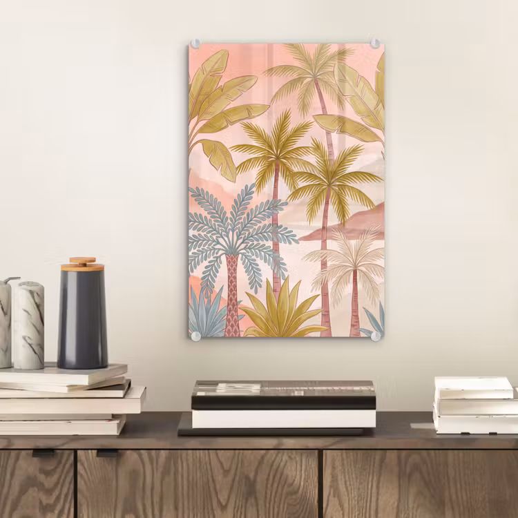 Glas schilderij - Illustratie - Palmbomen - Kleurrijk — 2