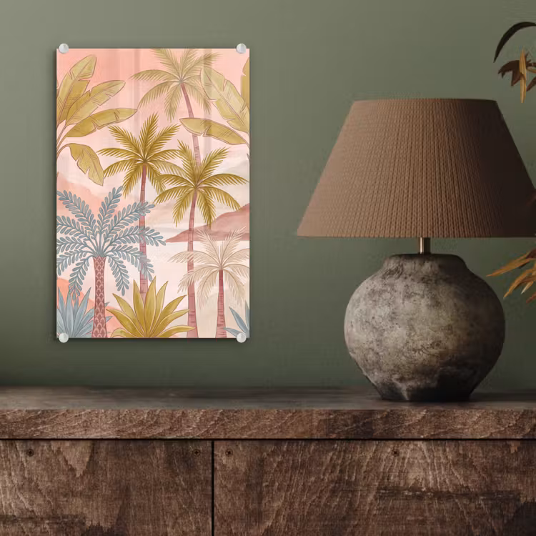 Glas schilderij - Illustratie - Palmbomen - Kleurrijk — 4