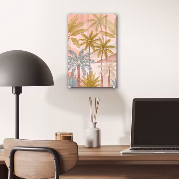 Glas schilderij - Illustratie - Palmbomen - Kleurrijk — 7