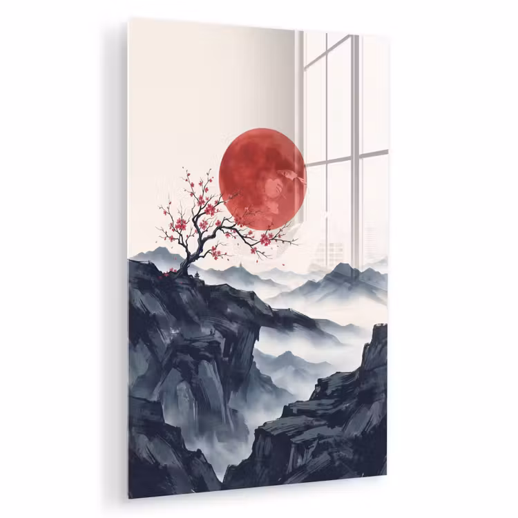 Glas schilderij - Kersenbloesem - Oosters - Rood — 1