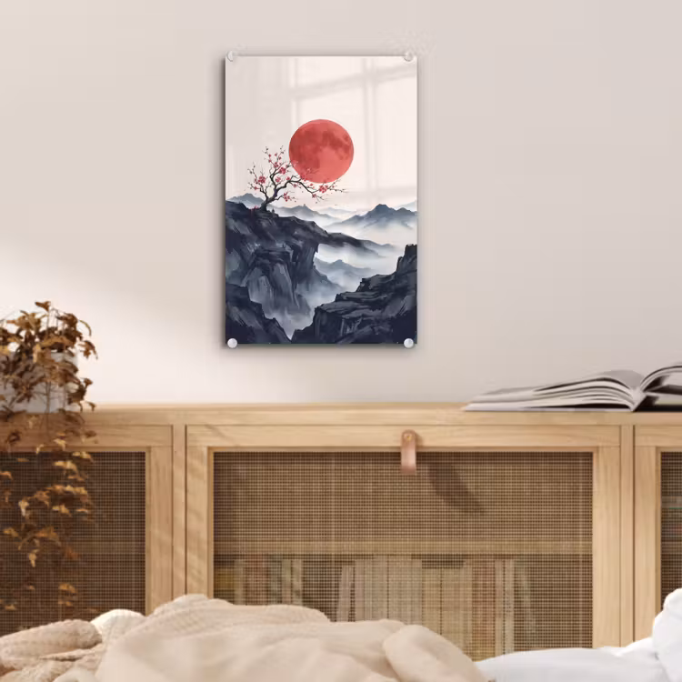 Glas schilderij - Kersenbloesem - Oosters - Rood — 5