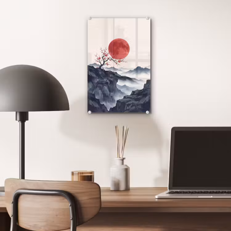 Glas schilderij - Kersenbloesem - Oosters - Rood — 7