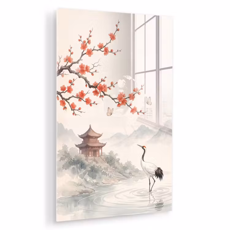 Glas schilderij - Kraanvogel - Azië - Klassiek — 1