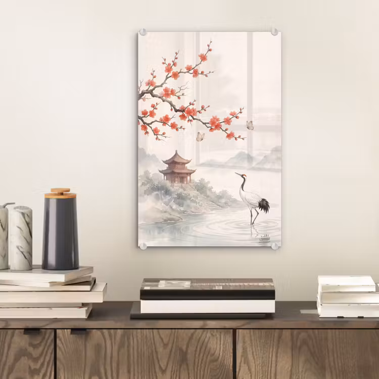 Glas schilderij - Kraanvogel - Azië - Klassiek — 2
