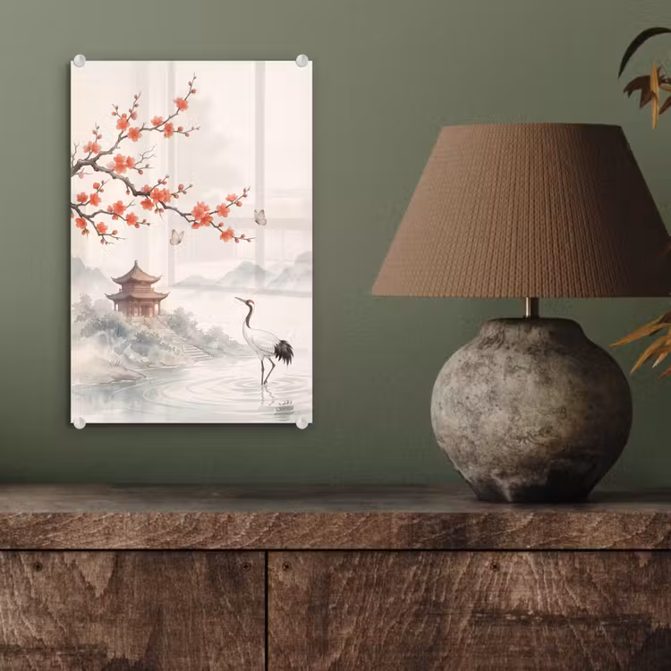 Glas schilderij - Kraanvogel - Azië - Klassiek — 4