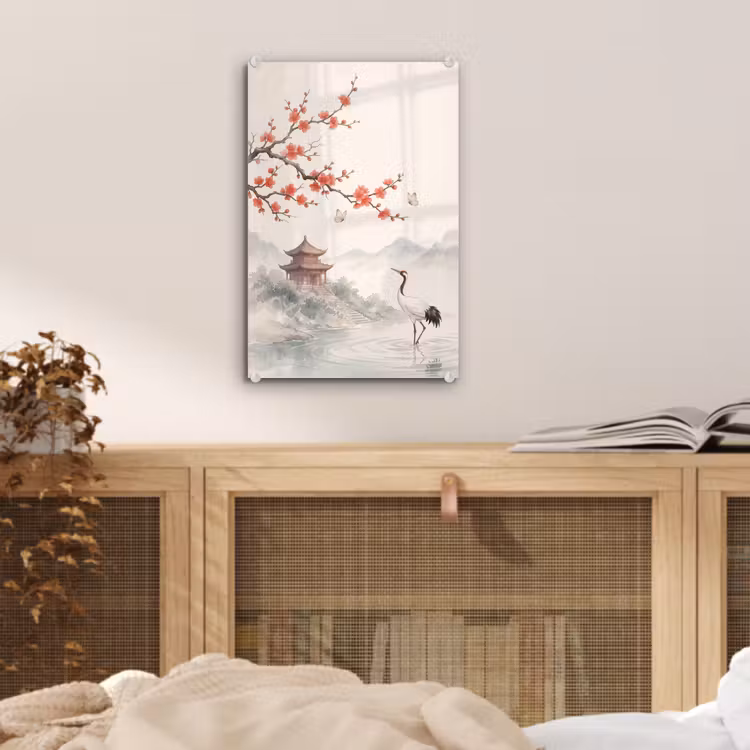 Glas schilderij - Kraanvogel - Azië - Klassiek — 5