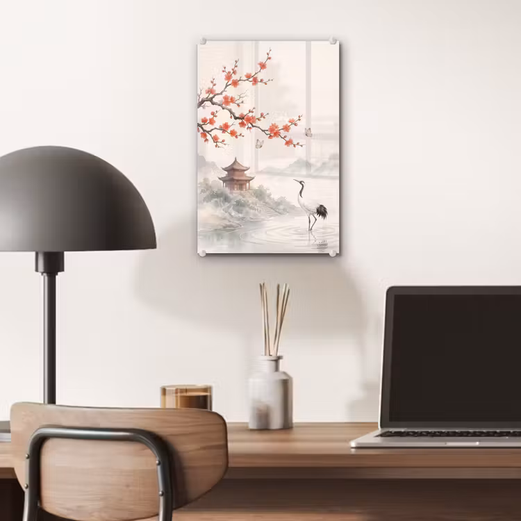 Glas schilderij - Kraanvogel - Azië - Klassiek — 7