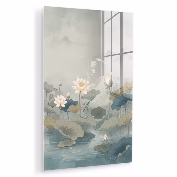 Glas schilderij - Lotus - Bloemen - Groen — 1