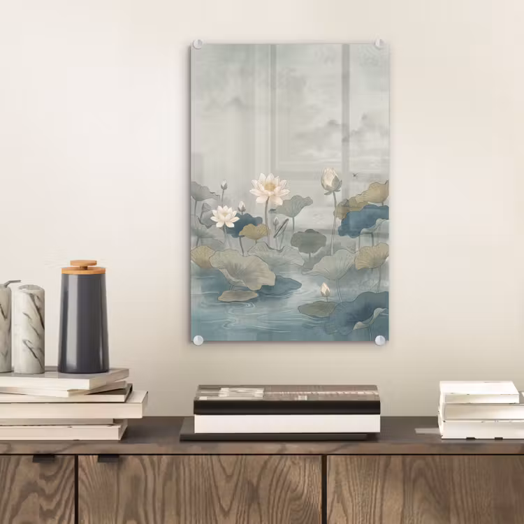 Glas schilderij - Lotus - Bloemen - Groen — 2