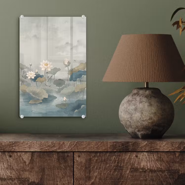 Glas schilderij - Lotus - Bloemen - Groen — 4
