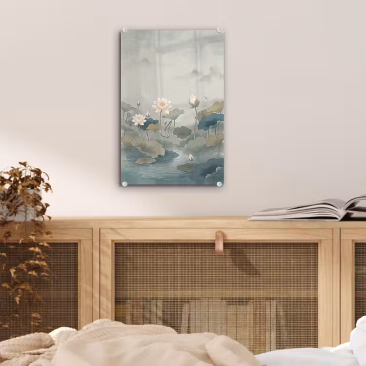 Glas schilderij - Lotus - Bloemen - Groen — 5