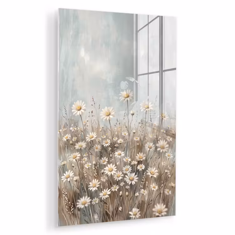 Glas schilderij - Madelief - Illustratie - Wit — 1