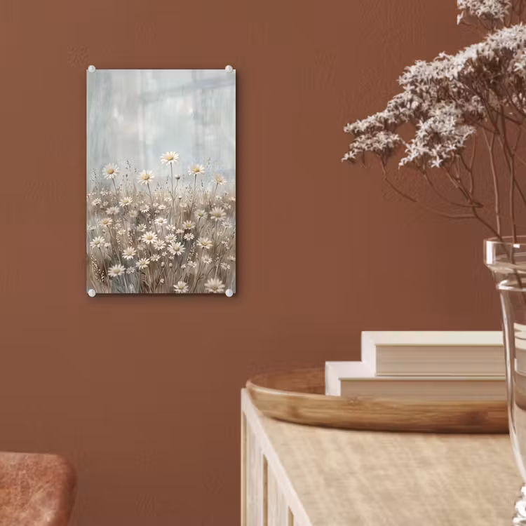 Glas schilderij - Madelief - Illustratie - Wit — 6