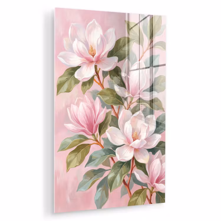 Glas schilderij - Magnolia's - Patroon - Roze — 1
