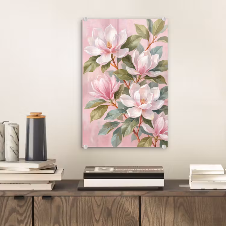 Glas schilderij - Magnolia's - Patroon - Roze — 2