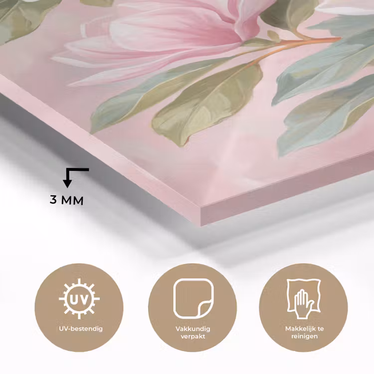 Glas schilderij - Magnolia's - Patroon - Roze — 3