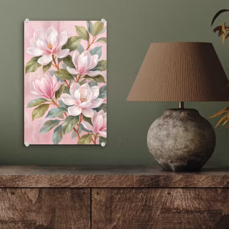Glas schilderij - Magnolia's - Patroon - Roze — 4