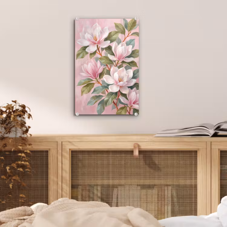 Glas schilderij - Magnolia's - Patroon - Roze — 5