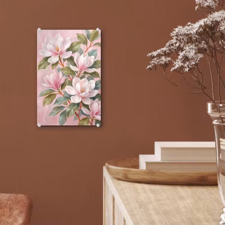 Glas schilderij - Magnolia's - Patroon - Roze — 6
