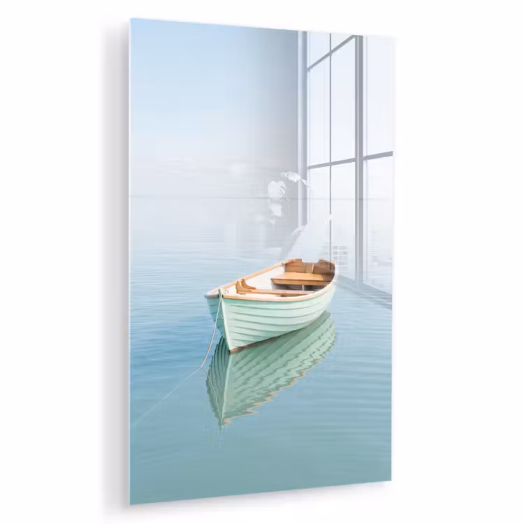Glas schilderij - Minimalistisch - Boot - Zee — 1