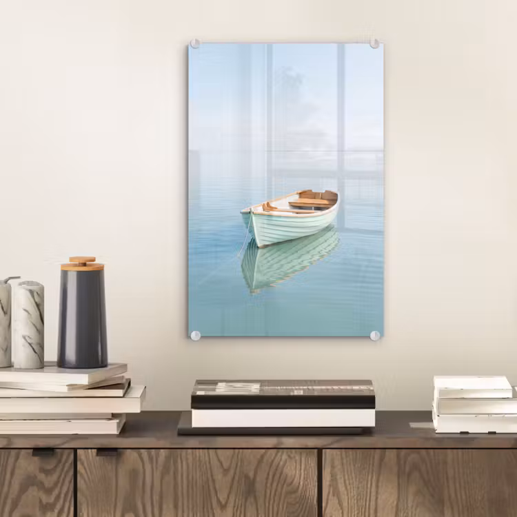 Glas schilderij - Minimalistisch - Boot - Zee — 2