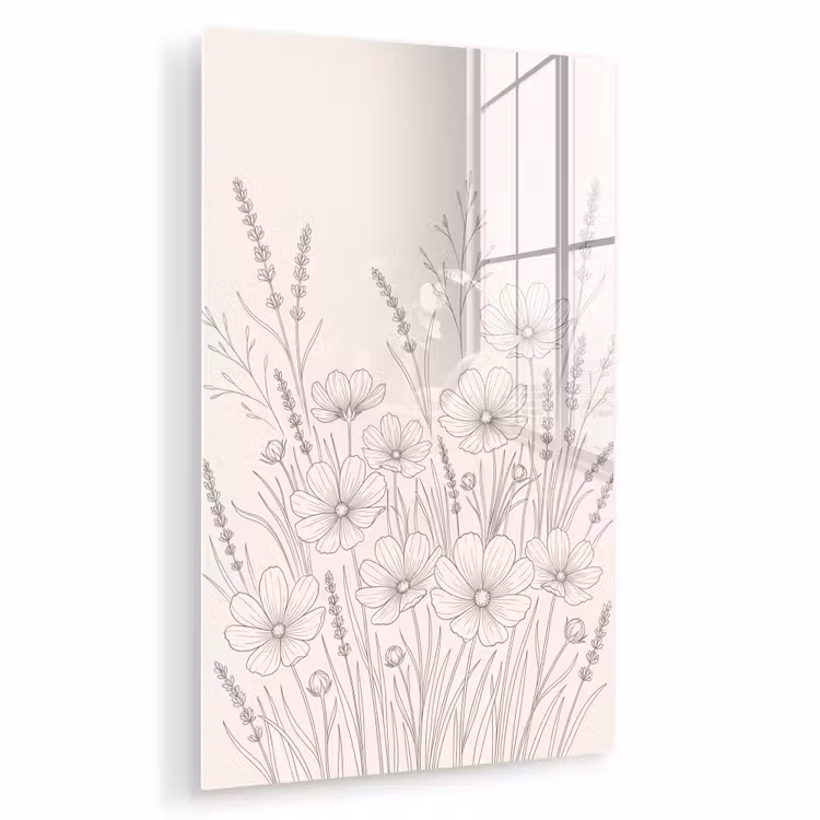 Glas schilderij - Minimalistisch - Modern - Bloemen - Beige — 1