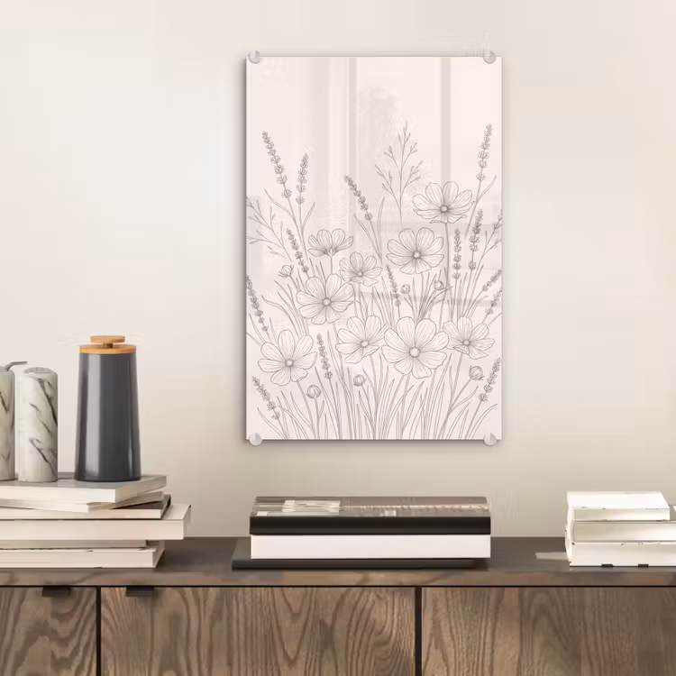 Glas schilderij - Minimalistisch - Modern - Bloemen - Beige — 2
