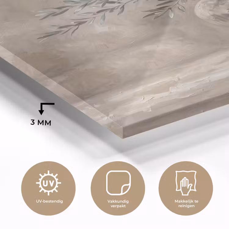 Glas schilderij - Olijfplant - Aardenpot - Abstract - Beige — 3