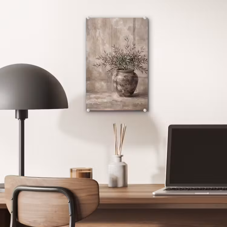Glas schilderij - Olijfplant - Aardenpot - Abstract - Beige — 7
