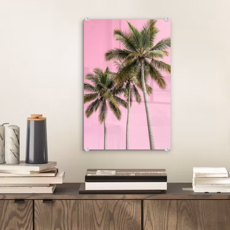 Glas schilderij - Palmboom - Tropisch - Pink — 2
