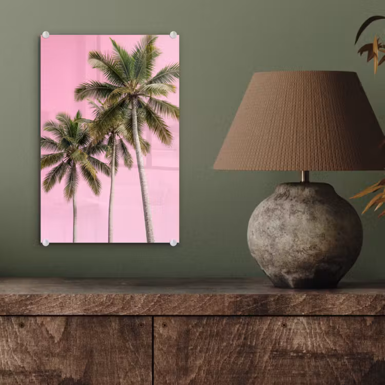 Glas schilderij - Palmboom - Tropisch - Pink — 4