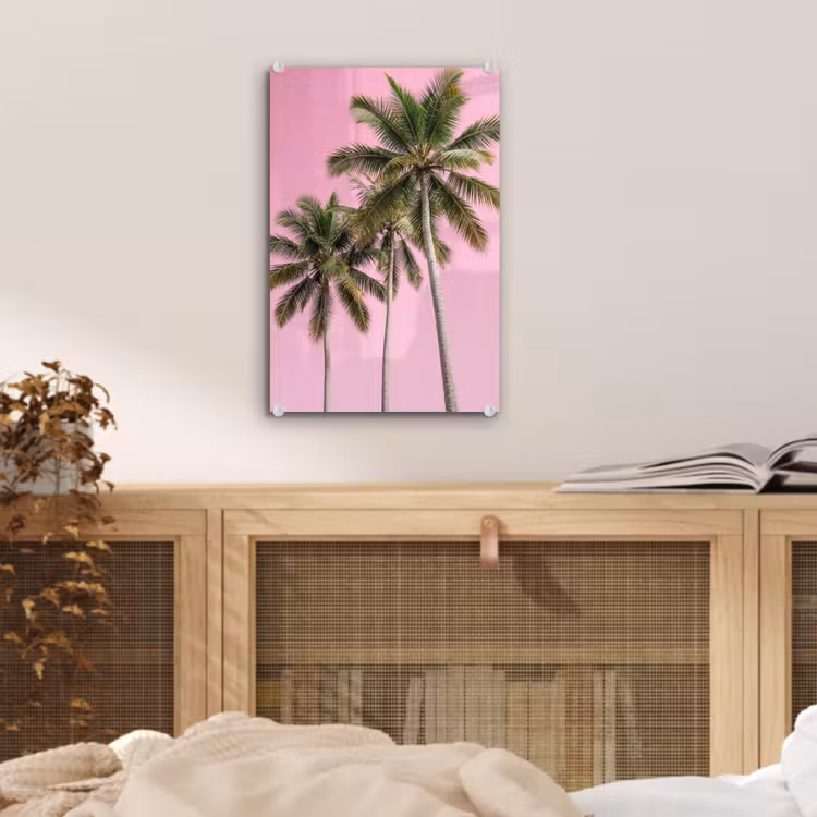 Glas schilderij - Palmboom - Tropisch - Pink — 5
