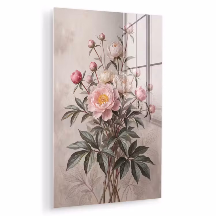 Glas schilderij - Pioenrozen - Boeket - Roze — 1