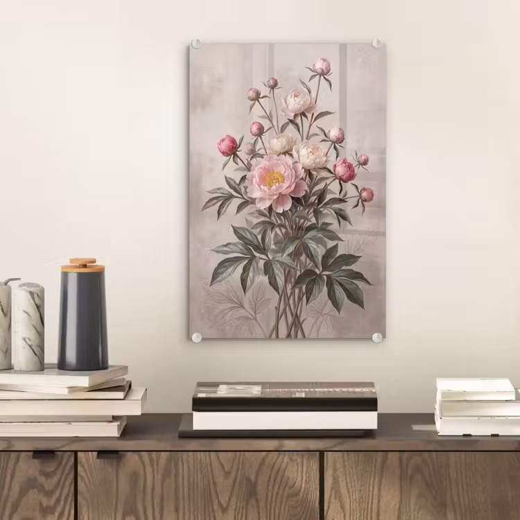 Glas schilderij - Pioenrozen - Boeket - Roze — 2