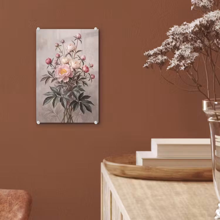 Glas schilderij - Pioenrozen - Boeket - Roze — 6
