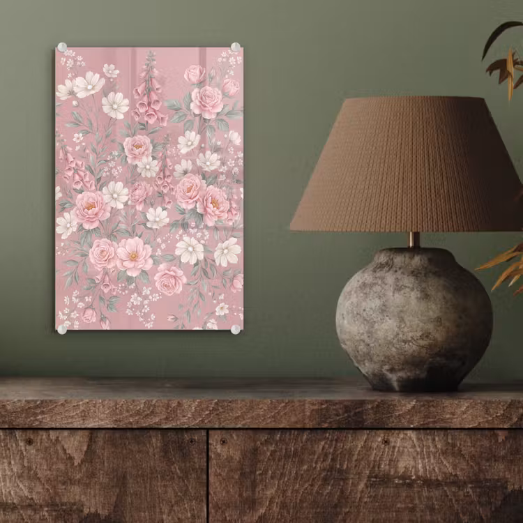 Glas schilderij - Pioenrozen - Vingerhoedskruid - Pink — 4