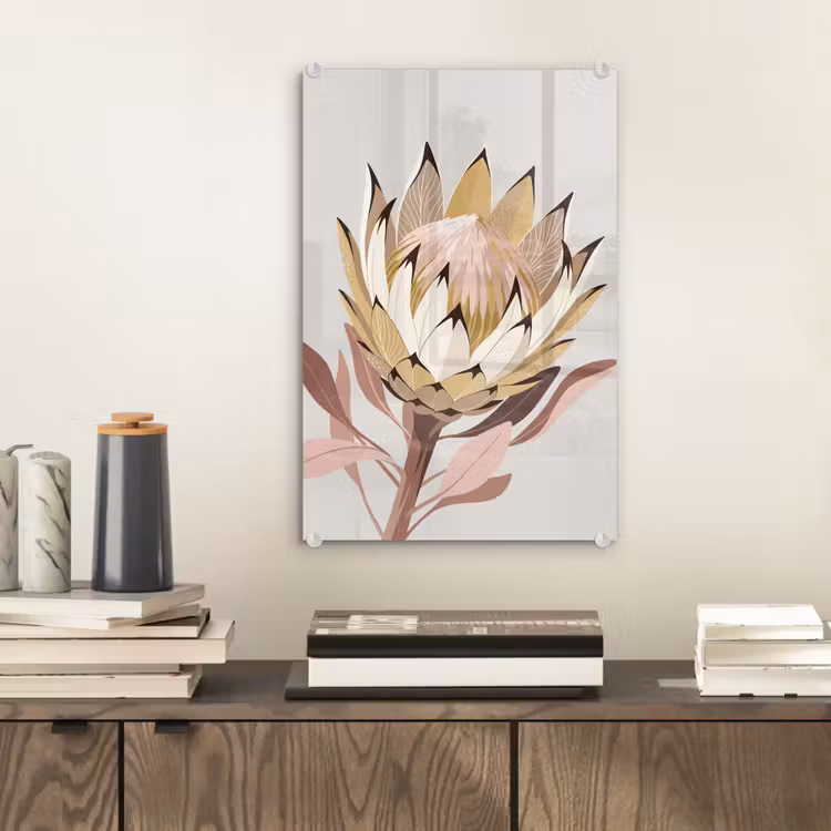 Glas schilderij - Protea - Bloem - Botanisch - Beige — 2