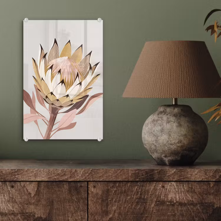 Glas schilderij - Protea - Bloem - Botanisch - Beige — 4