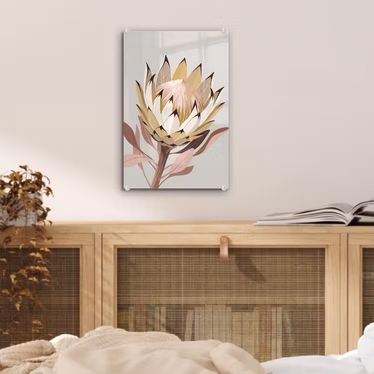 Glas schilderij - Protea - Bloem - Botanisch - Beige — 5