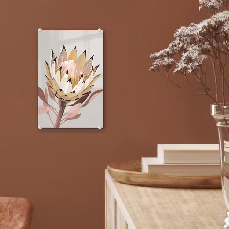Glas schilderij - Protea - Bloem - Botanisch - Beige — 6