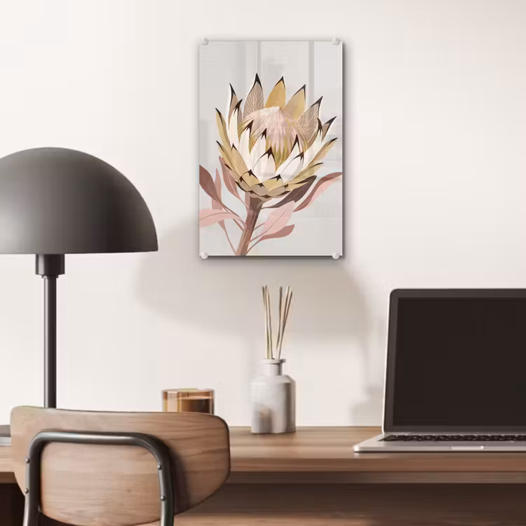 Glas schilderij - Protea - Bloem - Botanisch - Beige — 7