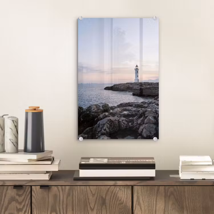 Glas schilderij - Rotsen - Vuurtoren - Wit — 2