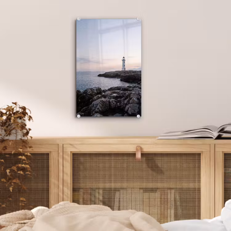 Glas schilderij - Rotsen - Vuurtoren - Wit — 5