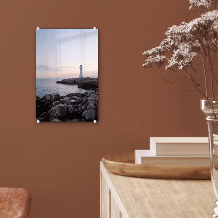 Glas schilderij - Rotsen - Vuurtoren - Wit — 6
