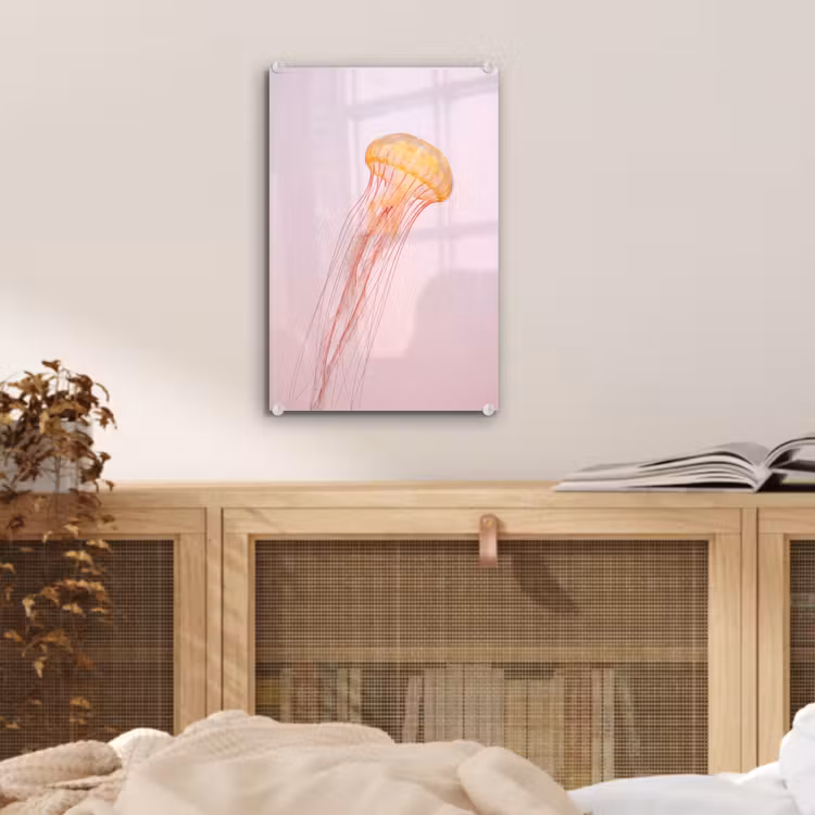 Glas schilderij - Sierlijk - Kwal - Roze — 5