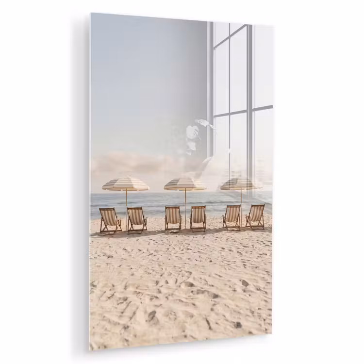 Glas schilderij - Strand - Stoelen - Parasol — 1