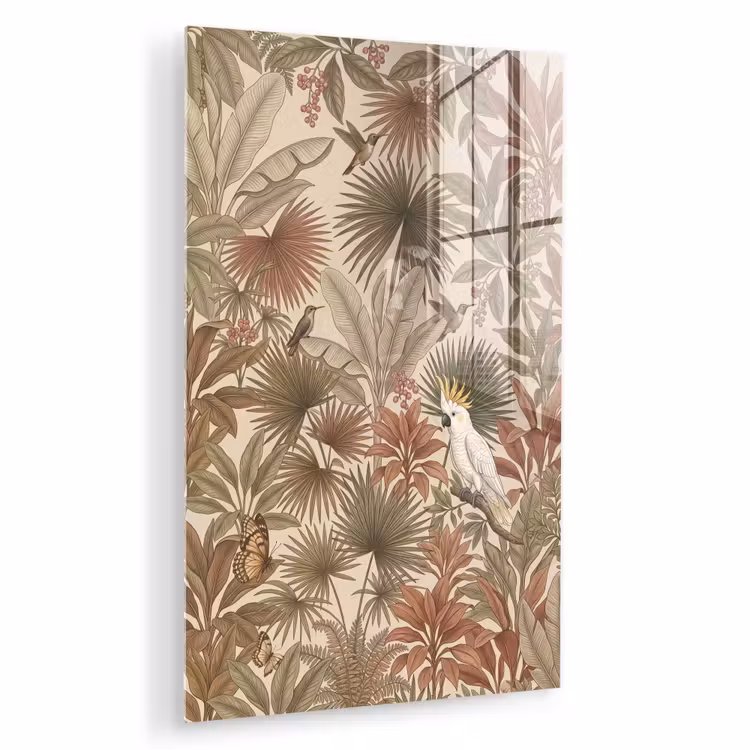 Glas schilderij - Tropisch - Vogels - Beige — 1