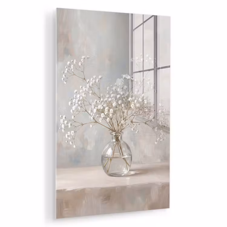 Glas schilderij - Vaas - Gipskruid - Wit — 1