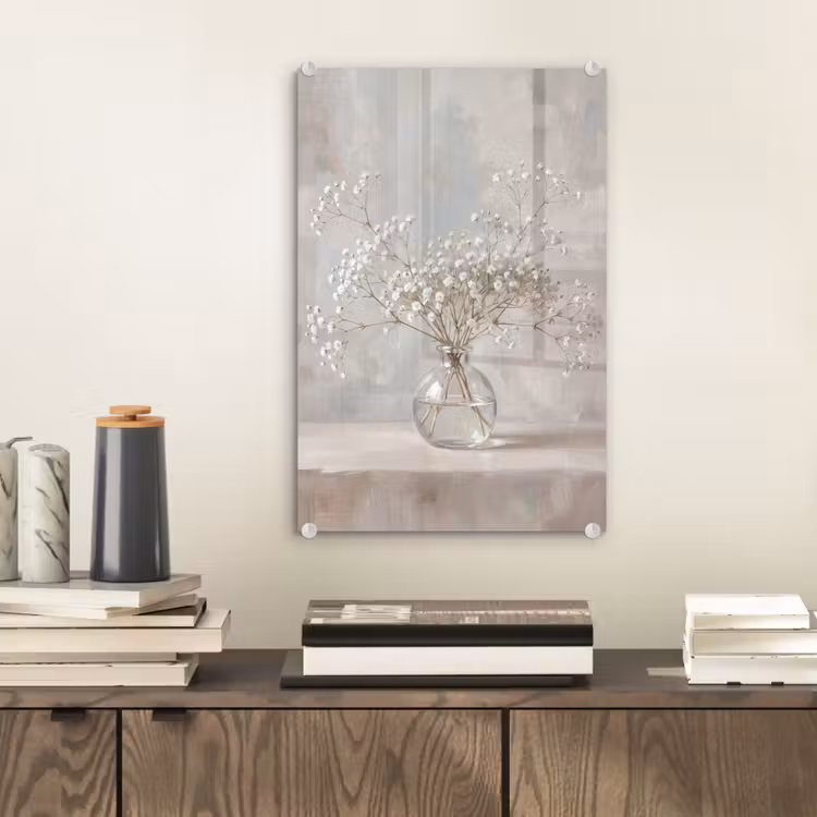 Glas schilderij - Vaas - Gipskruid - Wit — 2